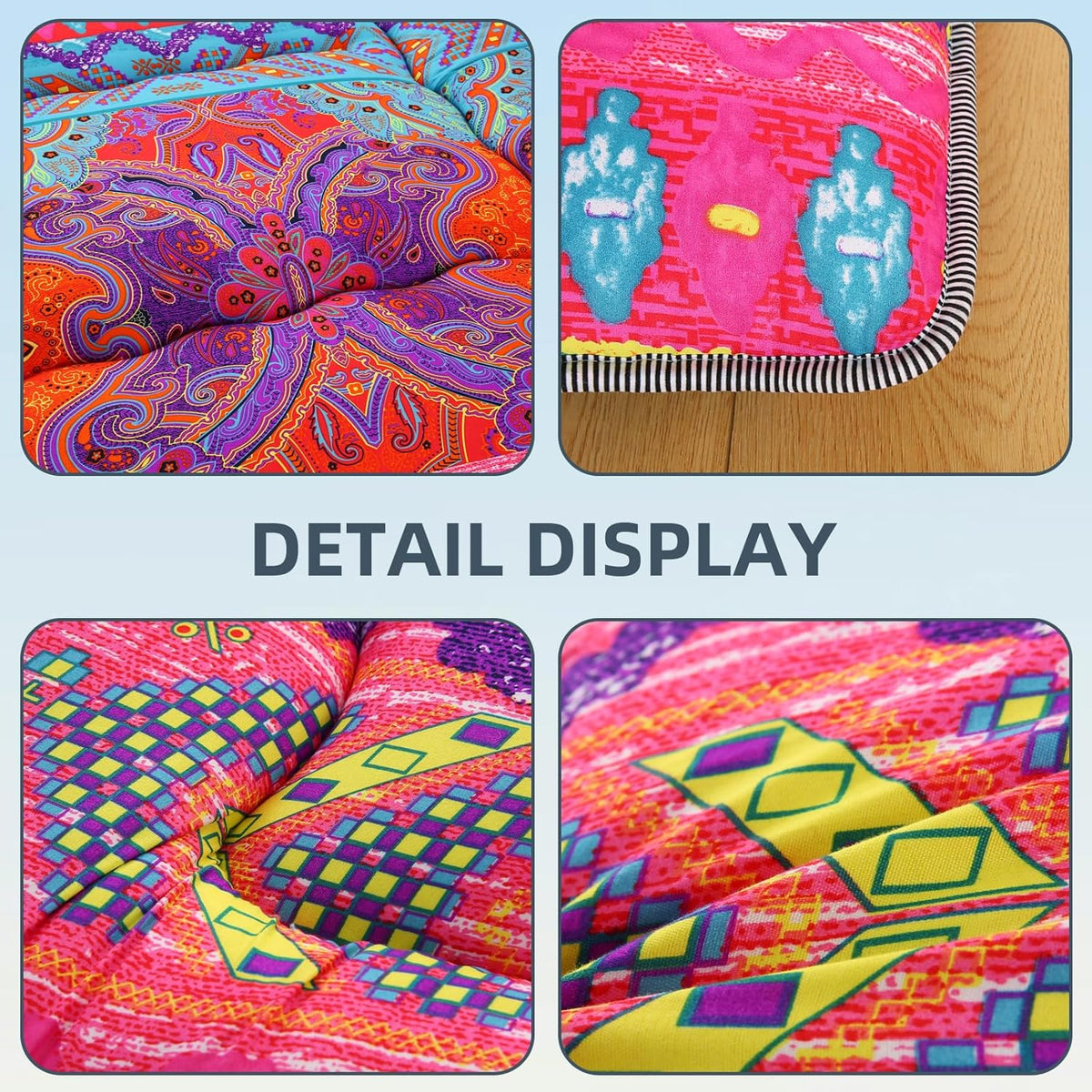 Bohemian Retro Japanese Floor Mattress, Vintage Floral Tatami Floor Mat, Portable Roll up Futon Mattress for Guest,Tavel (D,Twin 80" x 36")