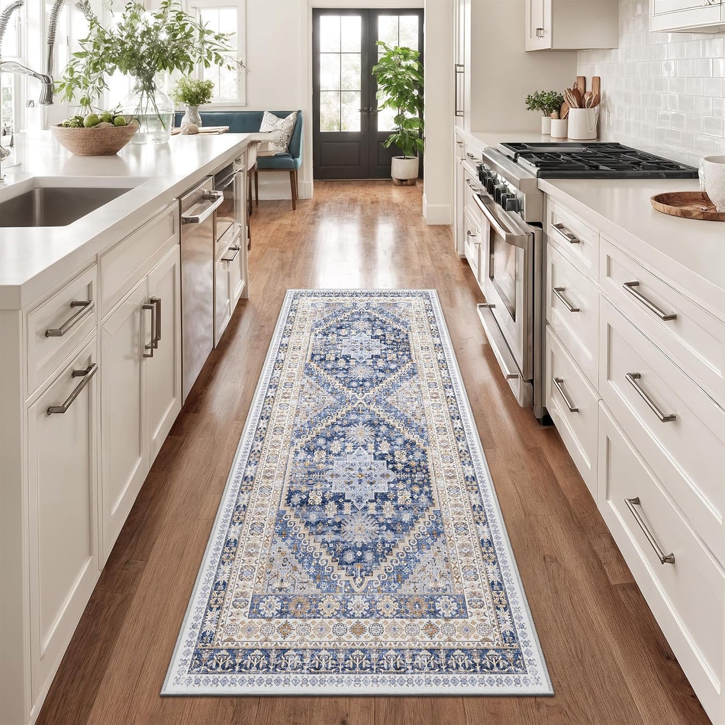 zesthome Runner Rug 2x5 - Stain Resistant Machine Washable Rug, Non Slip Vintage Hallway Runner Rugs, Low Pile Lightweight Runners for Kitchen, Entryway and Corridor