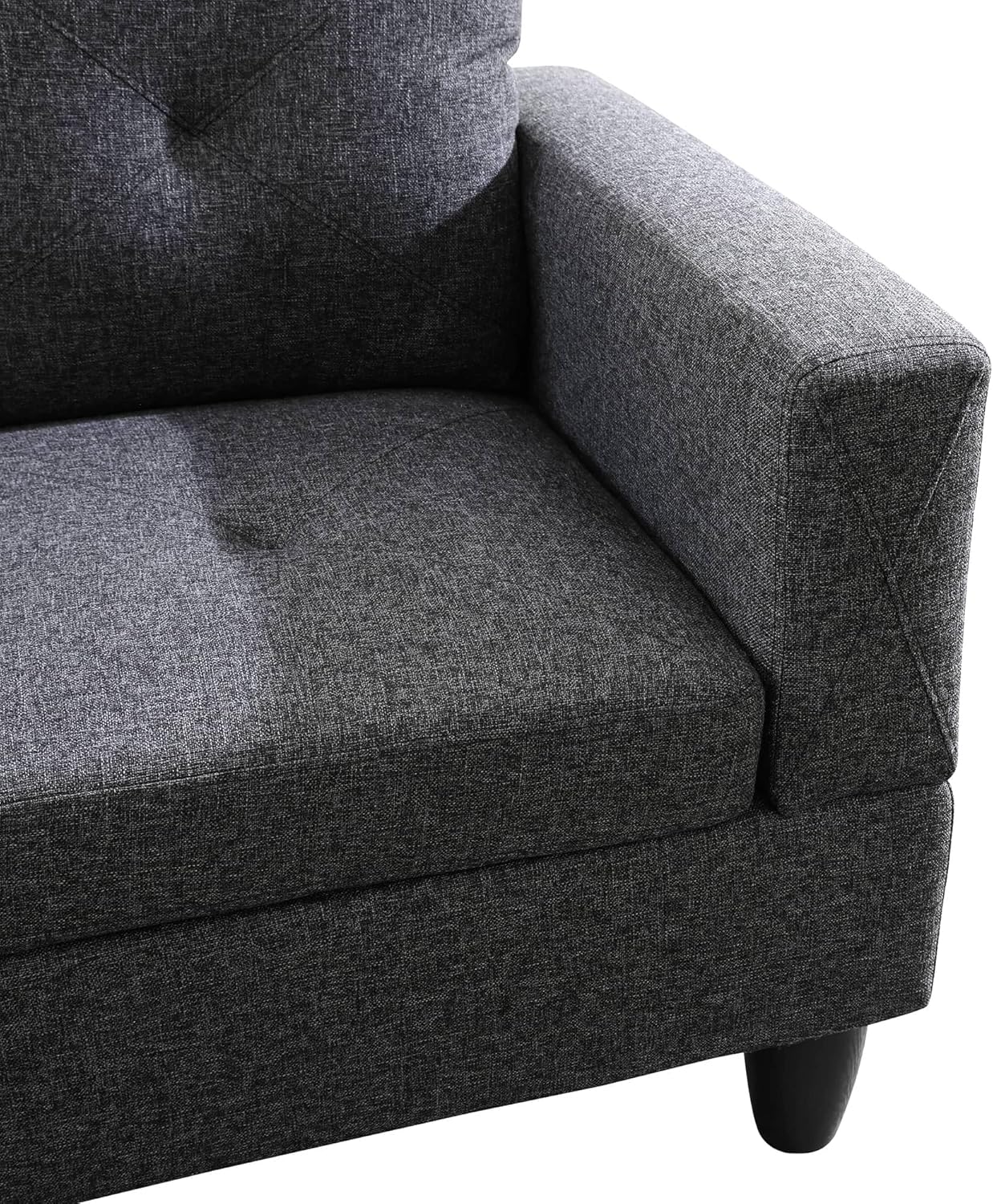 NicBex Sectional Couch 3 Pieces Sofa Set with Right Chaise Linen L Shaped Cloud Couch for Living Room Furniture Sets with Storage Ottoman, Modular Sofa for Living Room & Apartment, Black Grey