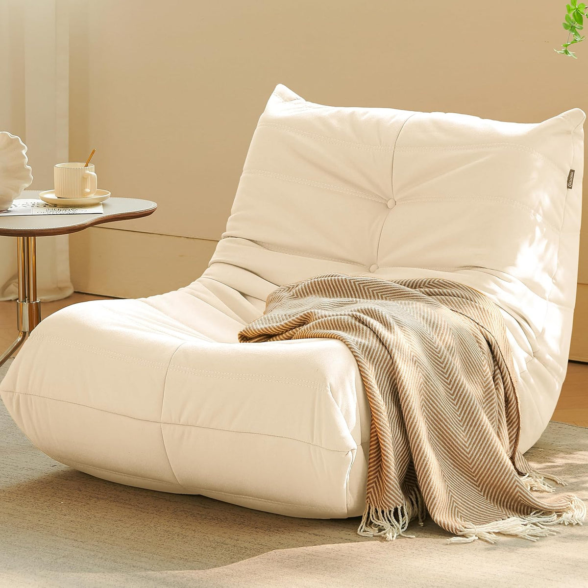 Bean Bag Chair, Fireside Chair Bean Bag Sofa for Adults, Bean Bag Chairs for Teens with High-Resilience Foam, Memory Foam & Non-Slip Base Bean Bag for Living Room, Bedroom, Office (Suede,White)