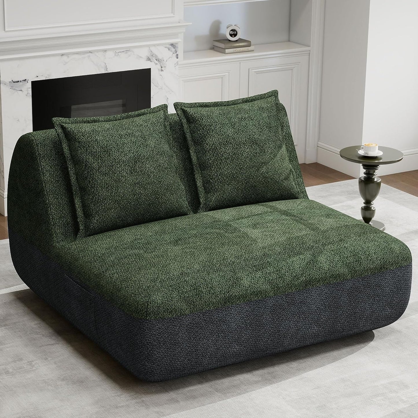 Hobestluk Small Sofa Small Couches for Living Room, Comfy Memory Foam Couch, Mini Sofa with Side Pocket for Living Room, Bedroom (Grey+Green)