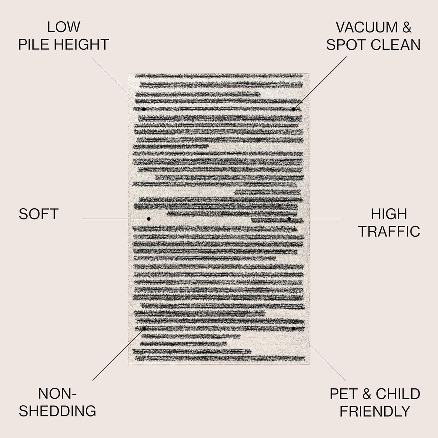 JONATHAN Y Khalil Modern Berber Stripe Cream/Black 9' Round Indoor Area Rug, Contemporary, Bohemian, Easy-Cleaning for Living Room, Bedroom, Kitchen, Pet Friendly, Non-Shedding (MOH207A-9R)