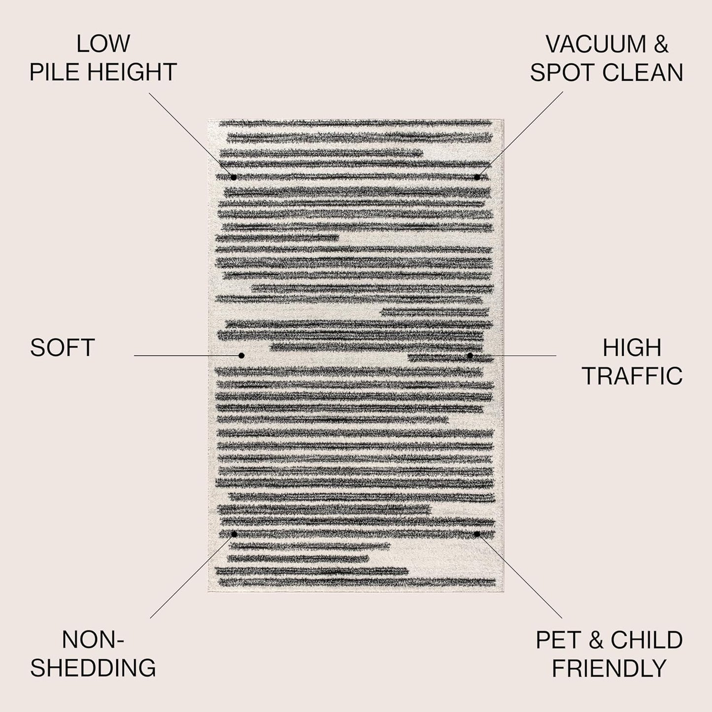 JONATHAN Y Khalil Modern Berber Stripe Cream/Black 6x6 Square Indoor Area Rug, Contemporary, Bohemian, Easy-Cleaning for Living Room, Bedroom, Kitchen, Pet Friendly, Non-Shedding (MOH207A-6SQ)