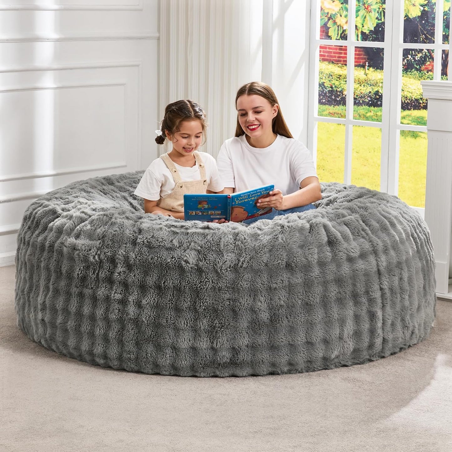 Hobestluk Bean Bag Chairs 6ft Beanbag Chair with Filler Adult Bean Bags with Fluffy & Machine Washable Cover, Giant Bean Bag Chairs for Adults (Grey, 6FT-70" x 70" x 15")