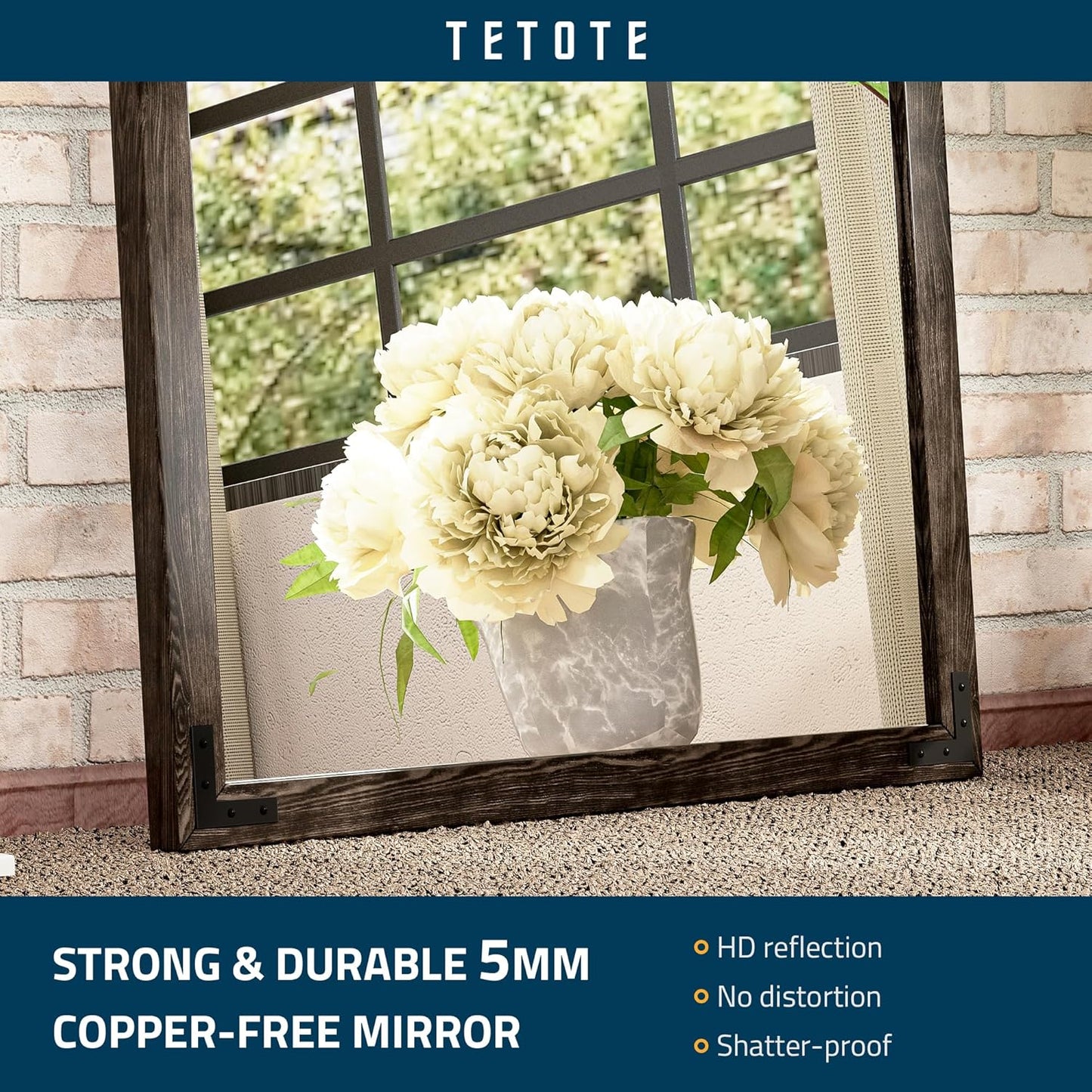 TETOTE 24 x 32 Black Wood Framed Mirror for Bathroom Wall/Bedroom/Living Room/Entryway Farmhouse Rustic Bathroom Vanity Mirror Waterproof (Horizontal/Vertical Mounted)