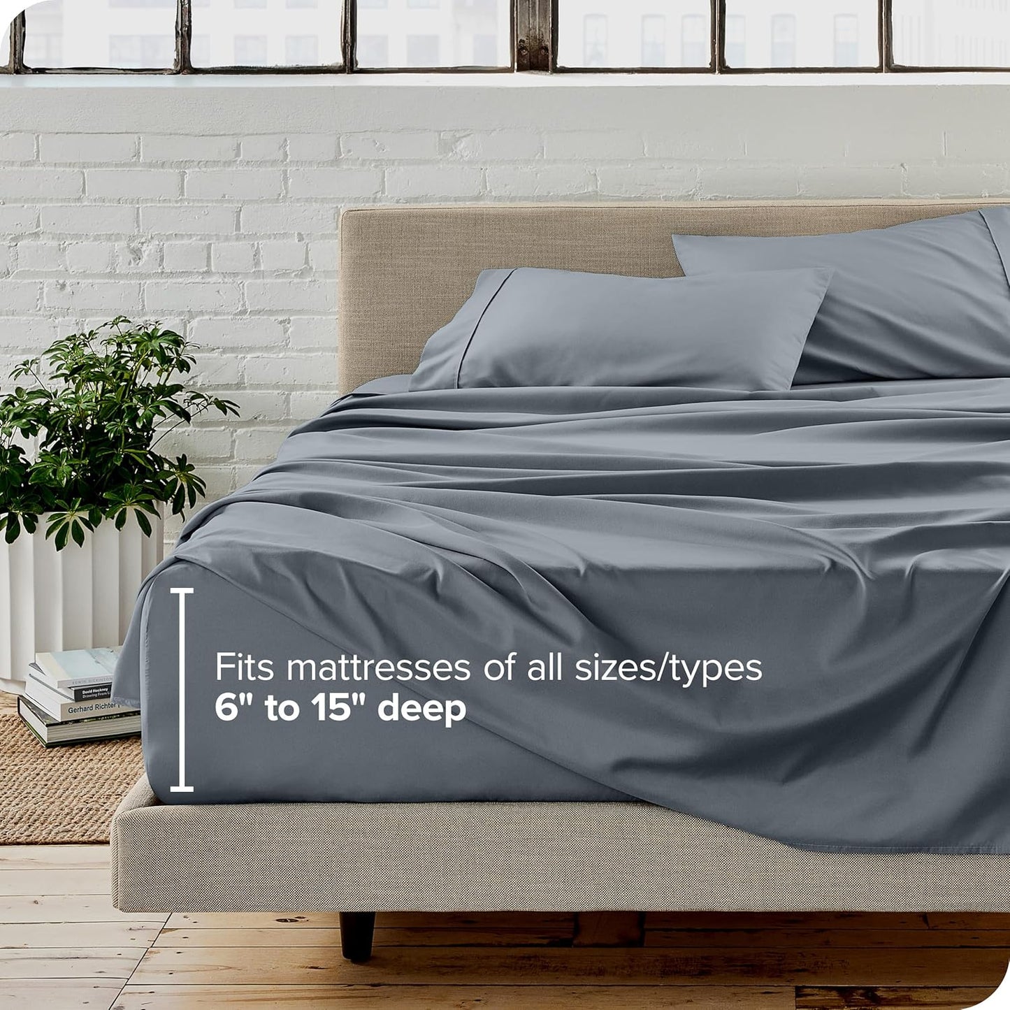 Bare Home Split Head Flex King Sheet Set - 1800 Ultra-Soft Microfiber Bed Sheets - Double Brushed - Deep Pockets - Easy Fit - 4 Piece Set - FlexTop Bedding Sheets (Split Head Flex King, Steel Blue)