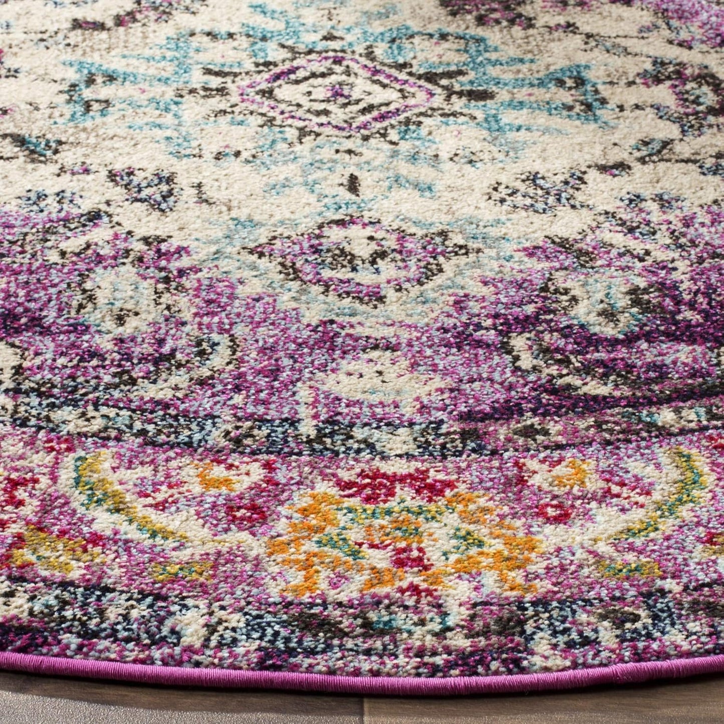 SAFAVIEH Monaco Collection Area Rug - 8'8" Round, Violet & Light Blue, Boho Chic Medallion Distressed Design, Non-Shedding & Easy Care, Ideal for High Traffic Areas in Living Room, Bedroom (MNC243L)