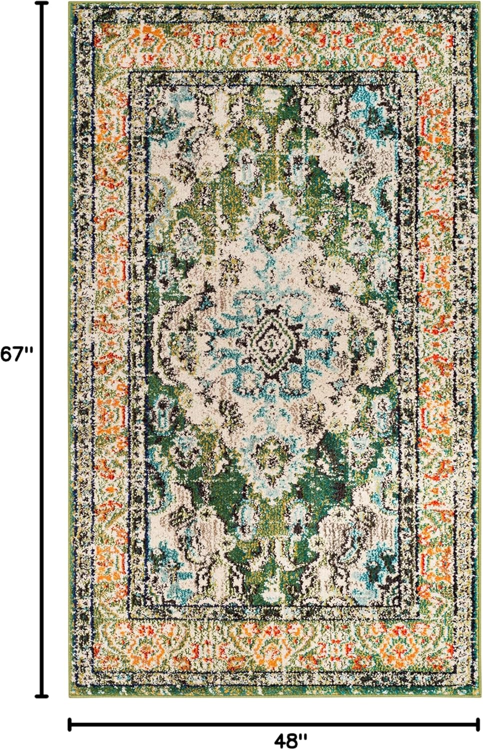 SAFAVIEH Monaco Collection Accent Rug - 4' x 5'7", Forest Green & Light Blue, Boho Medallion Design, Non-Shedding & Easy Care, Ideal for High Traffic Areas in Entryway, Living Room, Bedroom (MNC243F)