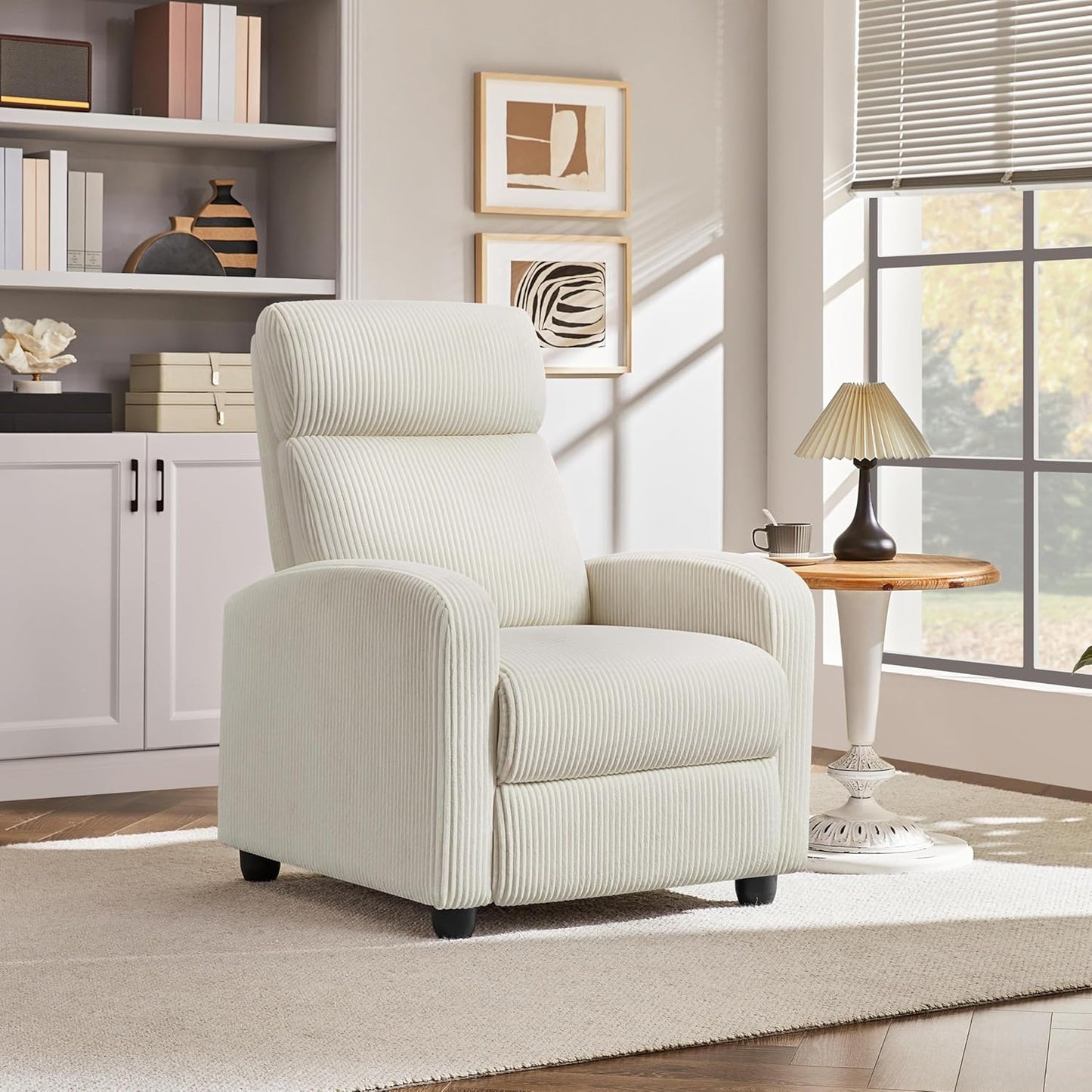 Yaheetech Corduroy Recliner Chair Single Sofa Home Theater Seating Adjustable Modern Reclining Chair for Living Room Bedroom Home Theater Beige