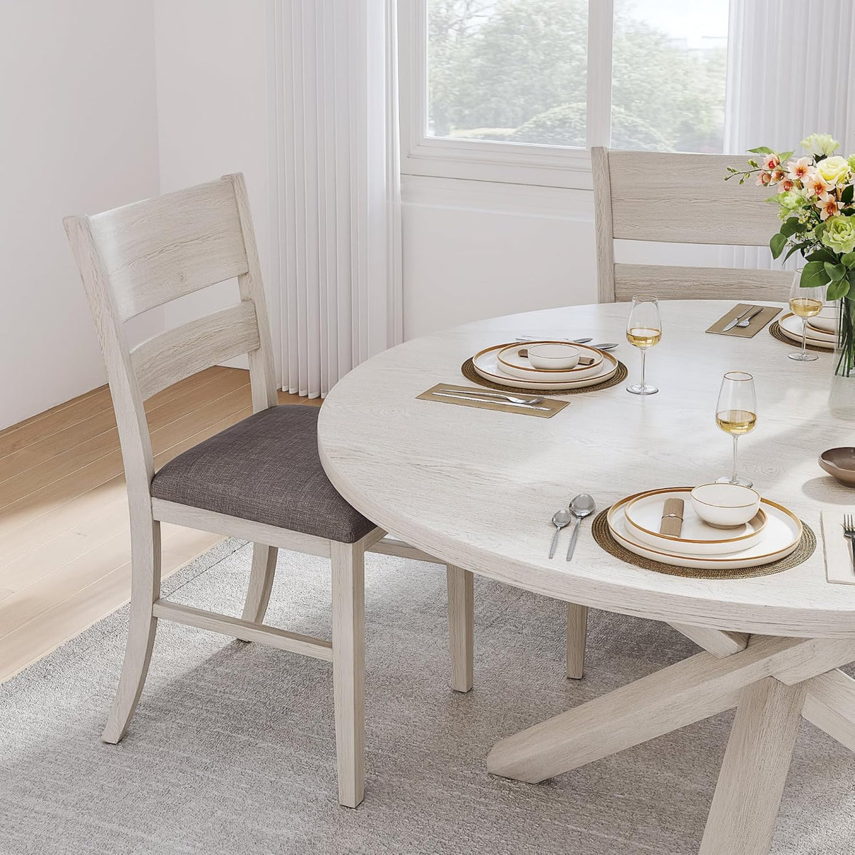 Peatuk Round Solid Wood Dining Table, Part of Dining Table Set, Mix and Match Table, Chair Sold Separately for Dining Room, Kitchen, Grey