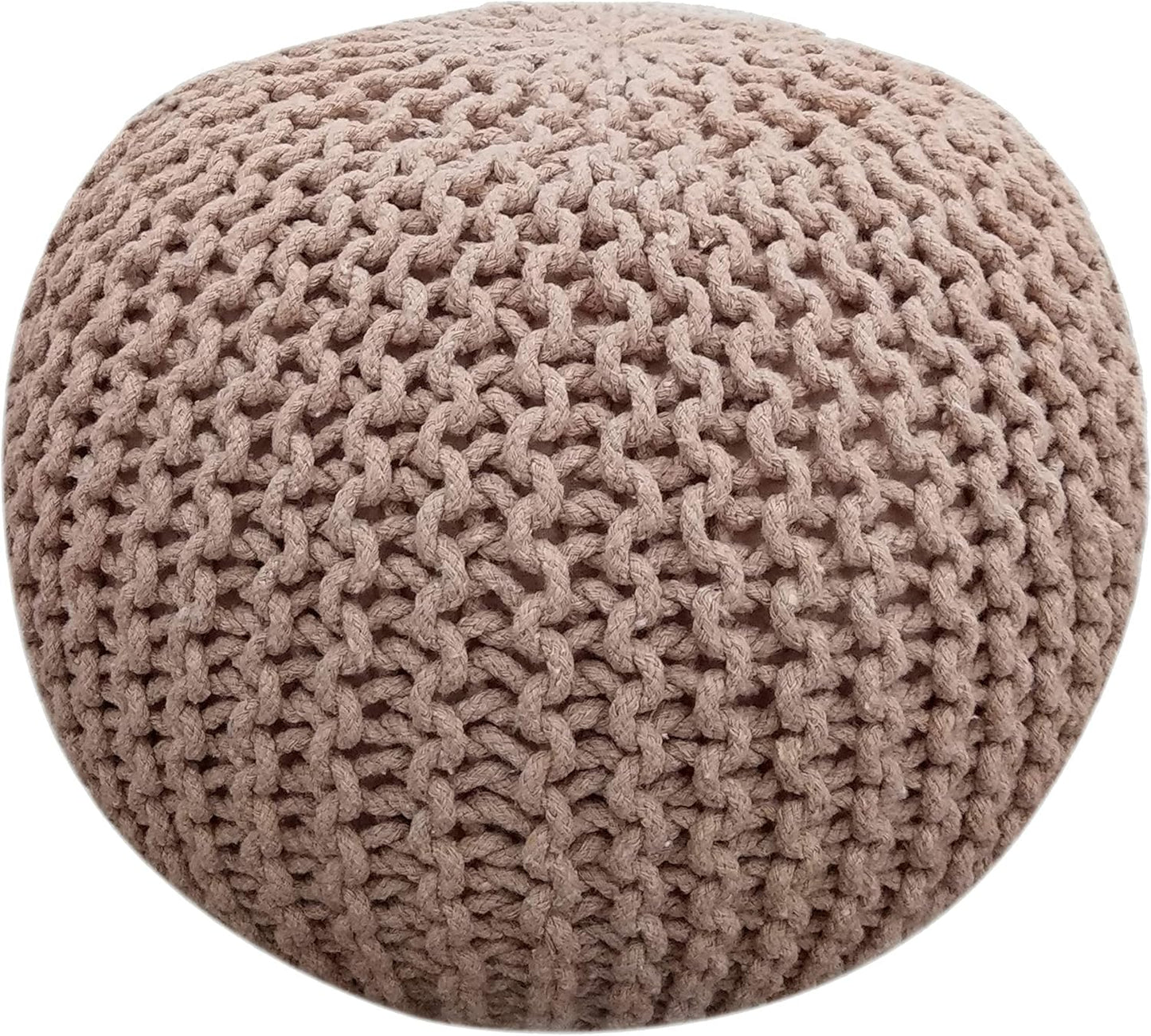 FRELISH DECOR Round Pouf Ottoman Hand Knitted 100% Cotton Pouf Foot Stool - Knitted Bean Bag - Floor Chair for Living Room Bedroom - Foot Rest for Couch (20 Diameter x 14 Height) - Taupe