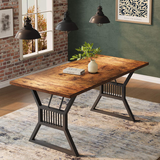 GarveeHome 70.8 Inch Dining Table 4-6 Person, Kitchen Table with Heavy Duty Metal Legs, Farmhouse Dining Room Table for Kitchen, Living Room