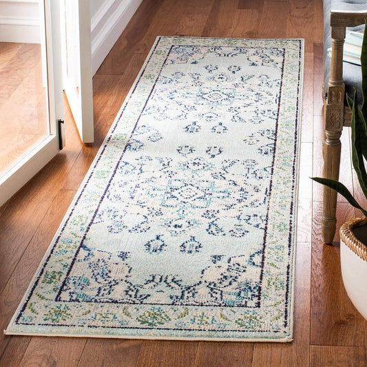 SAFAVIEH Monaco Collection Runner Rug - 2'2" x 8', Light Blue & Ivory, Boho Chic Medallion Distressed Design, Non-Shedding & Easy Care, Ideal for High Traffic Areas in Living Room, Bedroom (MNC243K)