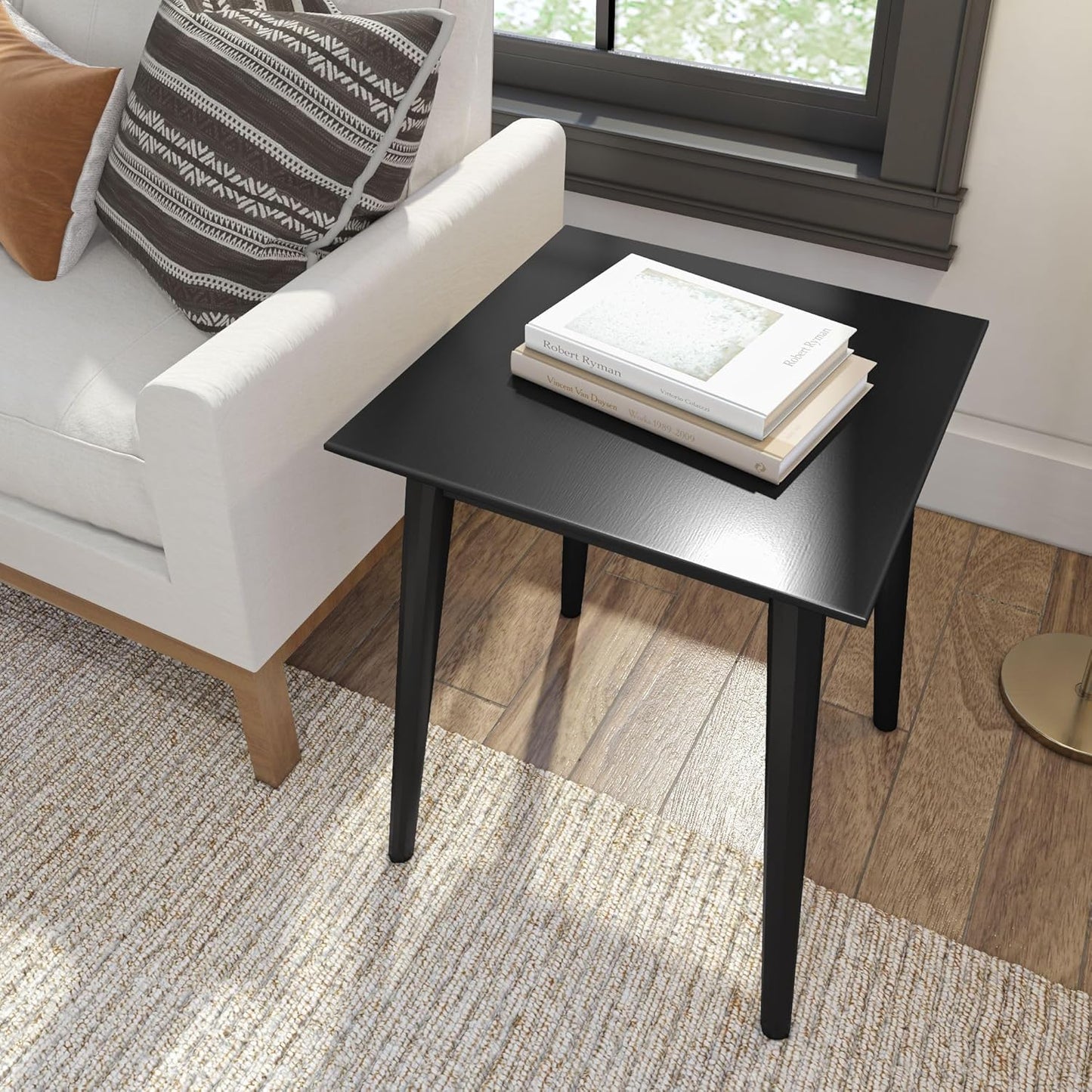 Plank+Beam Mid Century Modern Square Side Table, Couch Side Table, Small End Table for Office Space, Wooden Accent Table, Black