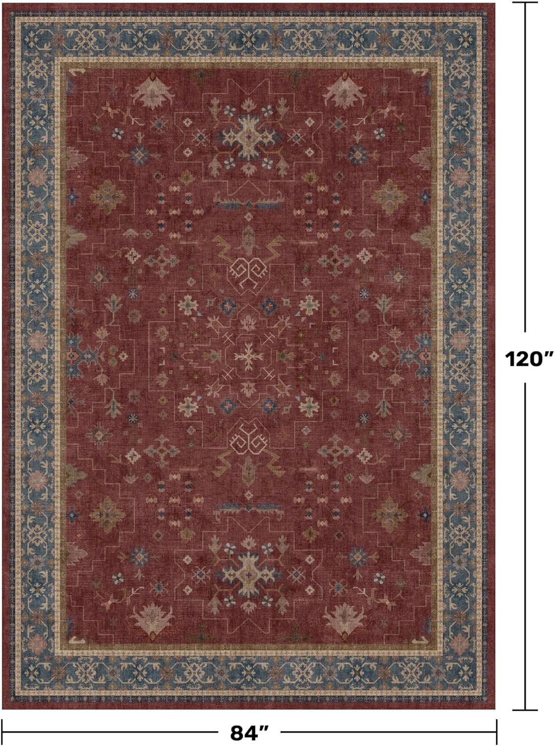 Oriental 7x10 Large Area Rugs for Bedroom Under Bed - Burgundy Rug for Living Room, Dining Room Under Kitchen Table, Washable Soft Non Slip Boho Indoor Décor
