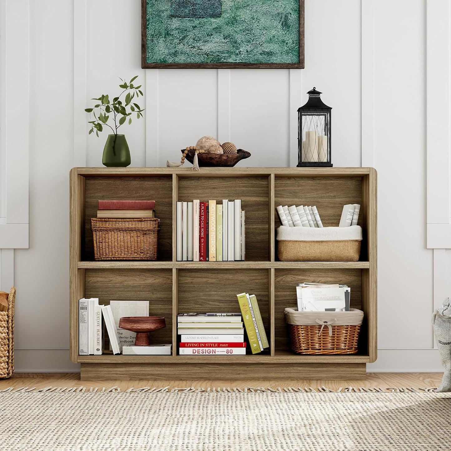 ChooChoo 6 Cube Storage Organizer, Wooden Bookcase with Storage, Cube Storage Bookshelf for Bedroom and Home Office, Rustic Oak