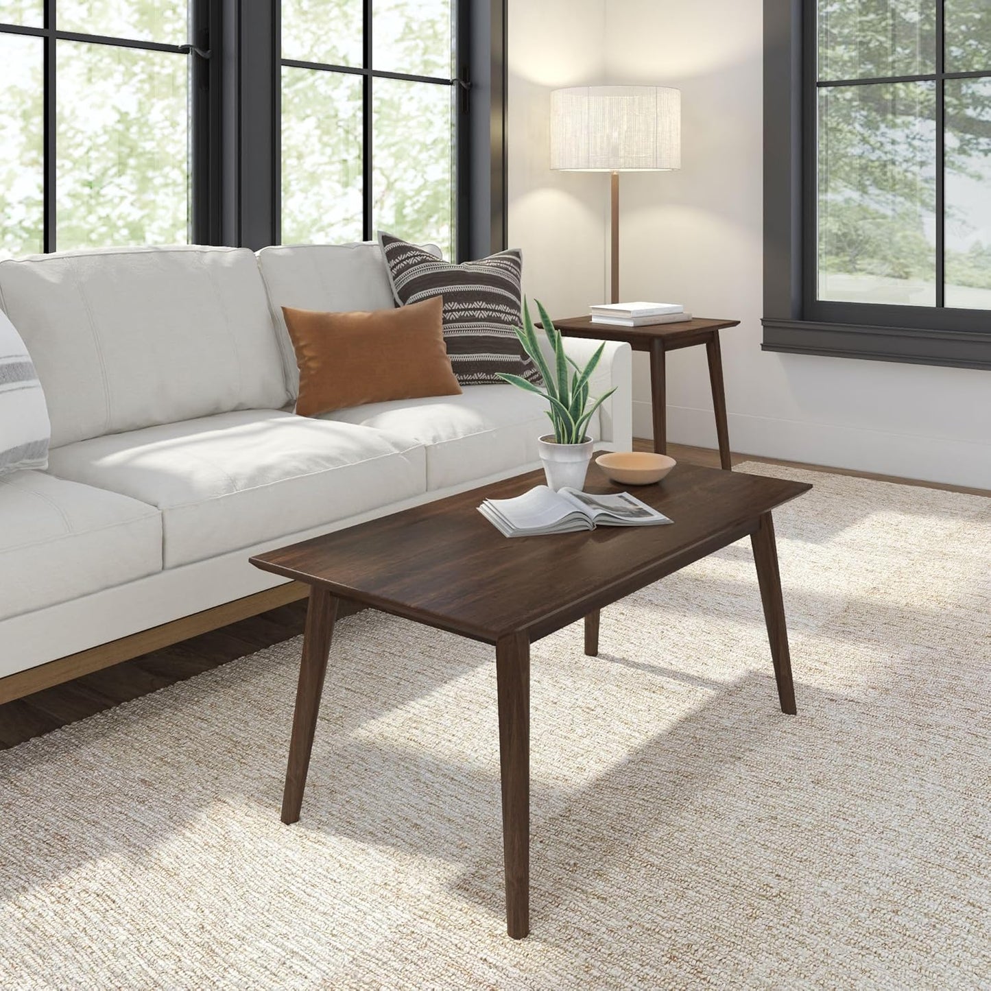 Plank+Beam 40 Inch Mid Century Modern Coffee Table, Wood Coffee Tables for Living Room, Rectangular Center Table, Occasional Table for Small Spaces, Wlanut