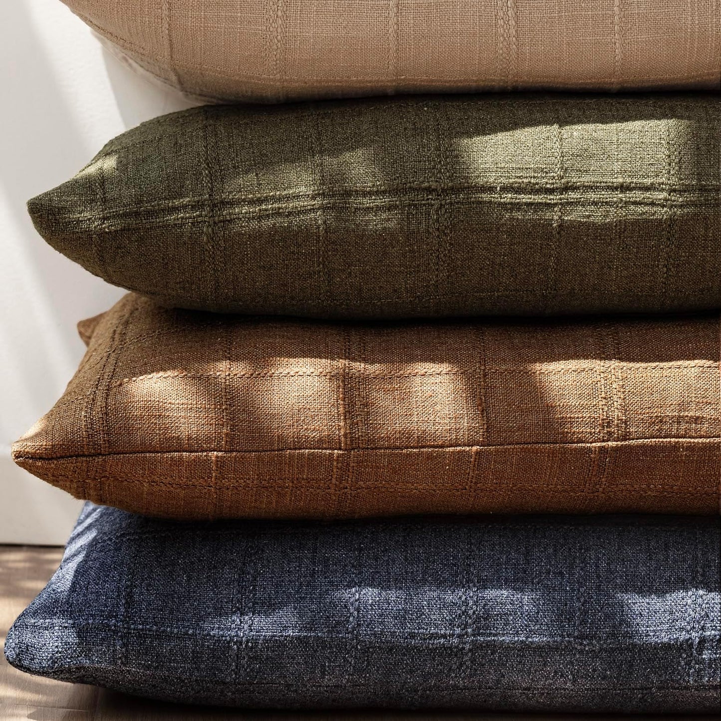 Foindtower Set of 2 Decorative Linen Check Throw Pillow Covers Neutral Farmhouse Vintage Cushion Covers Modern Boho Home Decor for Sofa Chair Couch Bedroom Living Room Outdoor,22×22 Inch,Brick