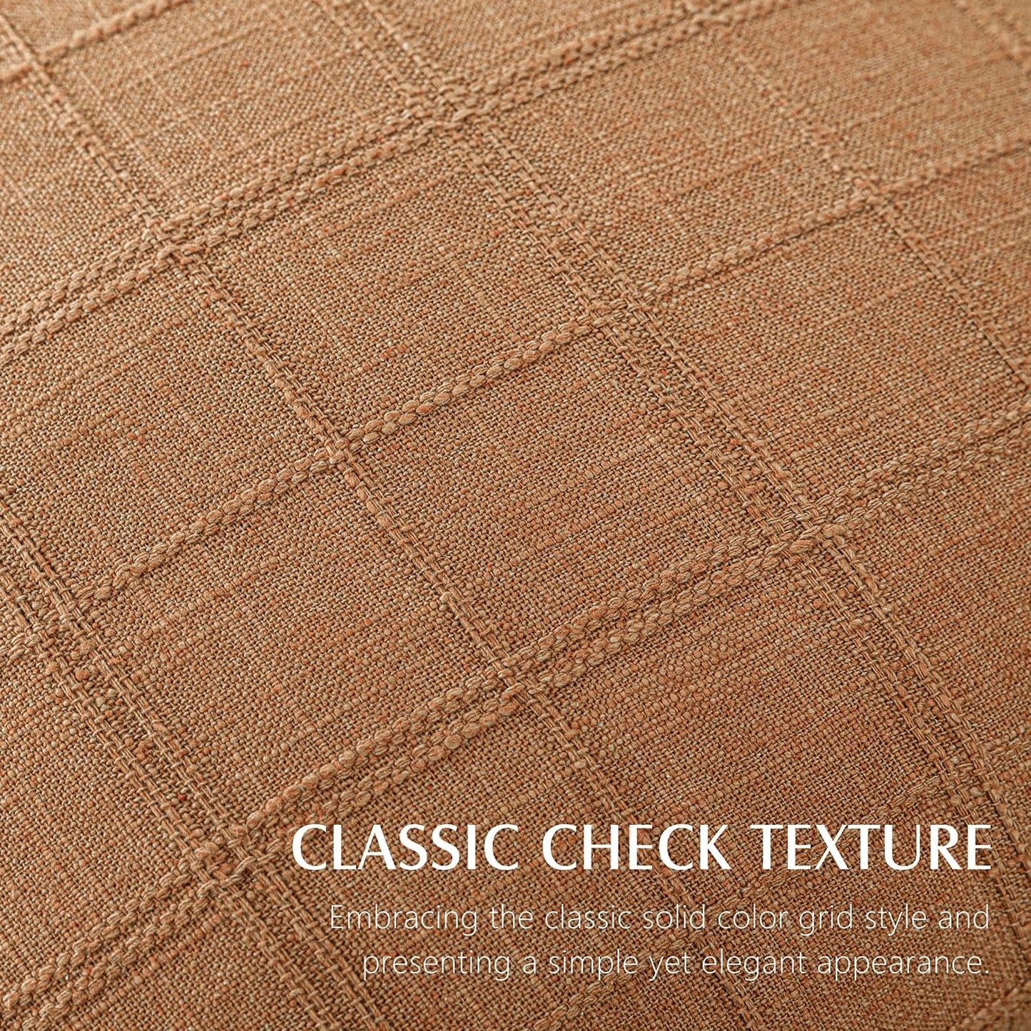 Foindtower Set of 2 Decorative Linen Check Throw Pillow Covers Neutral Farmhouse Lumbar Cushion Covers Modern Boho Home Decor for Sofa Chair Couch Bedroom Living Room Outdoor,12×20 Inch,Brick