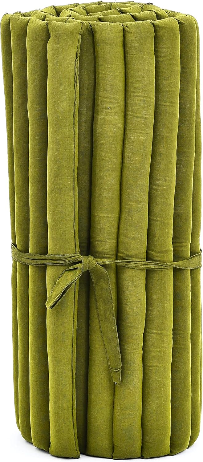 Leewadee - Foldable Floor Mattress - Japanese Roll Up Futon -Trifold Tatami Mat- Guest Floor Bed - Camping Mattress - Thai Massage Mat, Kapok Filled, 75 x 28 inches, Green