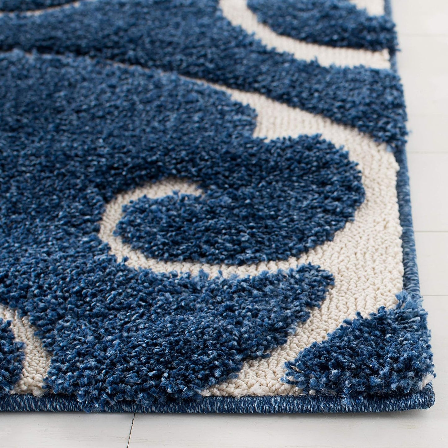 SAFAVIEH Florida Shag Collection Runner Rug - 2'3" x 7', Dark Blue & Cream, Scroll Design, Non-Shedding & Easy Care, 1.2-inch Thick Ideal for High Traffic Areas in Living Room, Bedroom (SG455-6511)