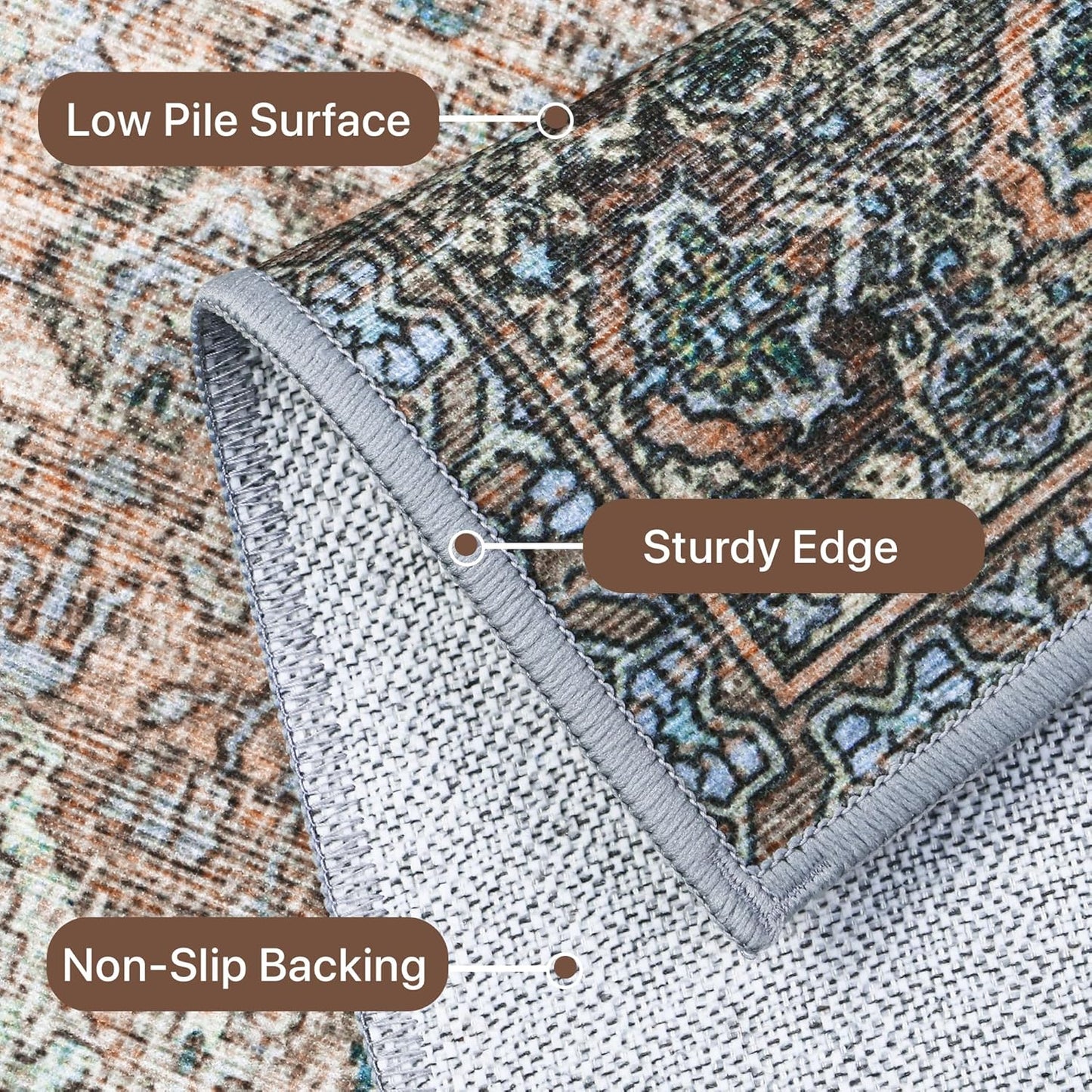 10X12 Area Rugs Machine Washable Rugs for Living Room, Vintage Boho Large Rugs for Bedroom Dining Room, Non Slip Indoor Soft Distressed Lightweight Thin Low Pile Carpet, Vintage Sunset