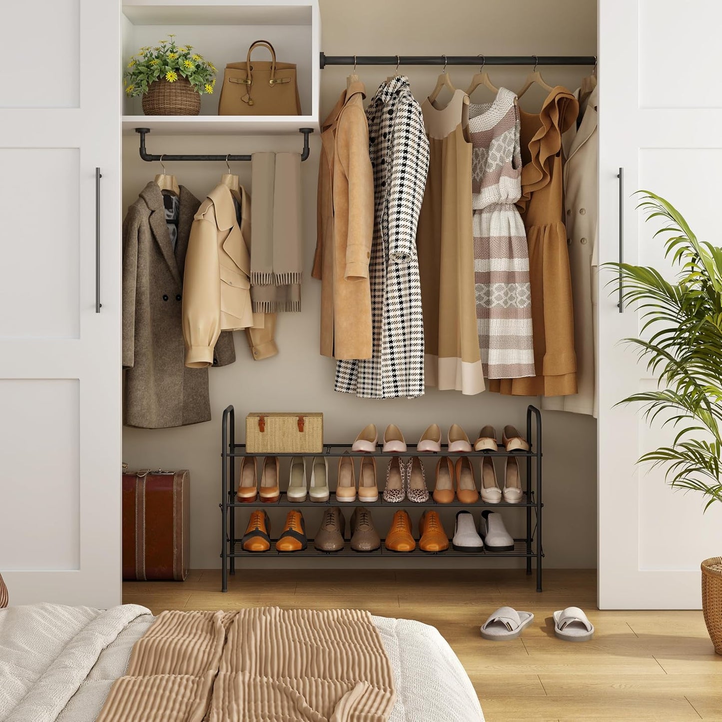 Hoctieon 3 Tier Mesh Style Shoe Rack, Entryway Shoe Shelf, Shoe Storage Organizer, Shoe Rack for Closet, Space Save for Bathroom, Garage, Hallway, Bedroom, Living Room, Black