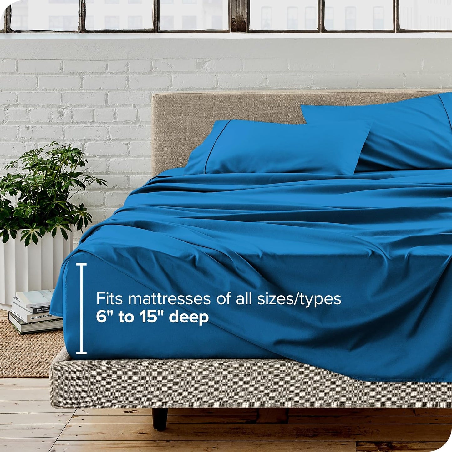 Bare Home Split Head Flex King Sheet Set - 1800 Ultra-Soft Microfiber Bed Sheets - Double Brushed Deep Pockets Easy Fit - 4 Piece Set - FlexTop King Bedding Sheets (Split Head Flex King, Medium Blue)