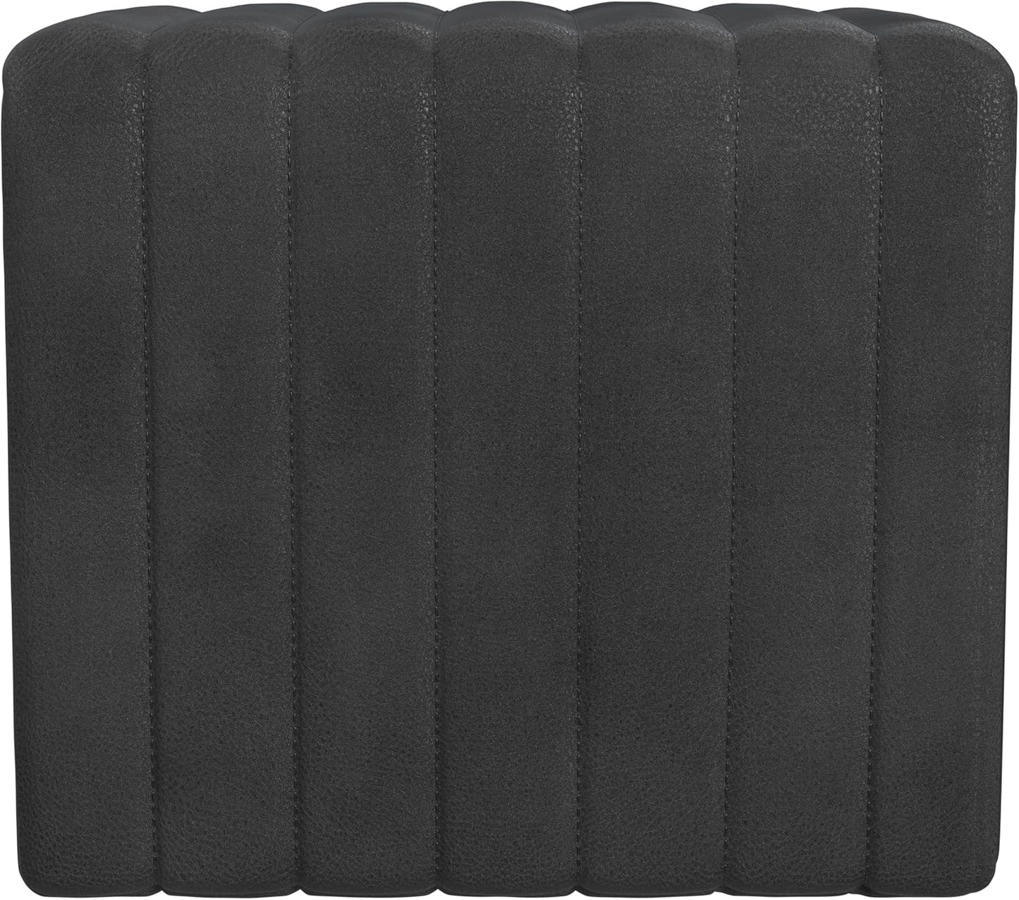 HomePop Modern Channel Tufted Faux Leather Ottoman Home Décor|Ottoman for Living Room & Bedroom - Black Faux Leather