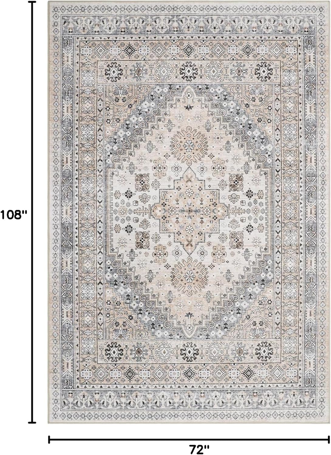zesthome 6x9 Area Rug, Super Soft Washable Rugs for Living Room, Non-Slip Stain Resistant Vintage Rugs, Ultra-Thin Large Area Rugs (Beige,6'x9')