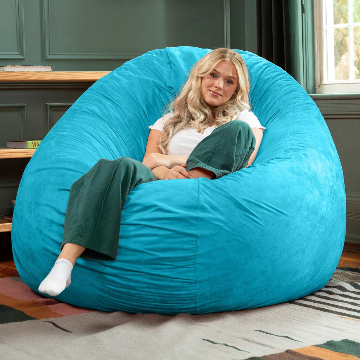 Jaxx 6 Foot Cocoon - 2-in-1 Convertible Bean Bag Bed & Large Bean Bag Chair for Adults, Microsuede Teal