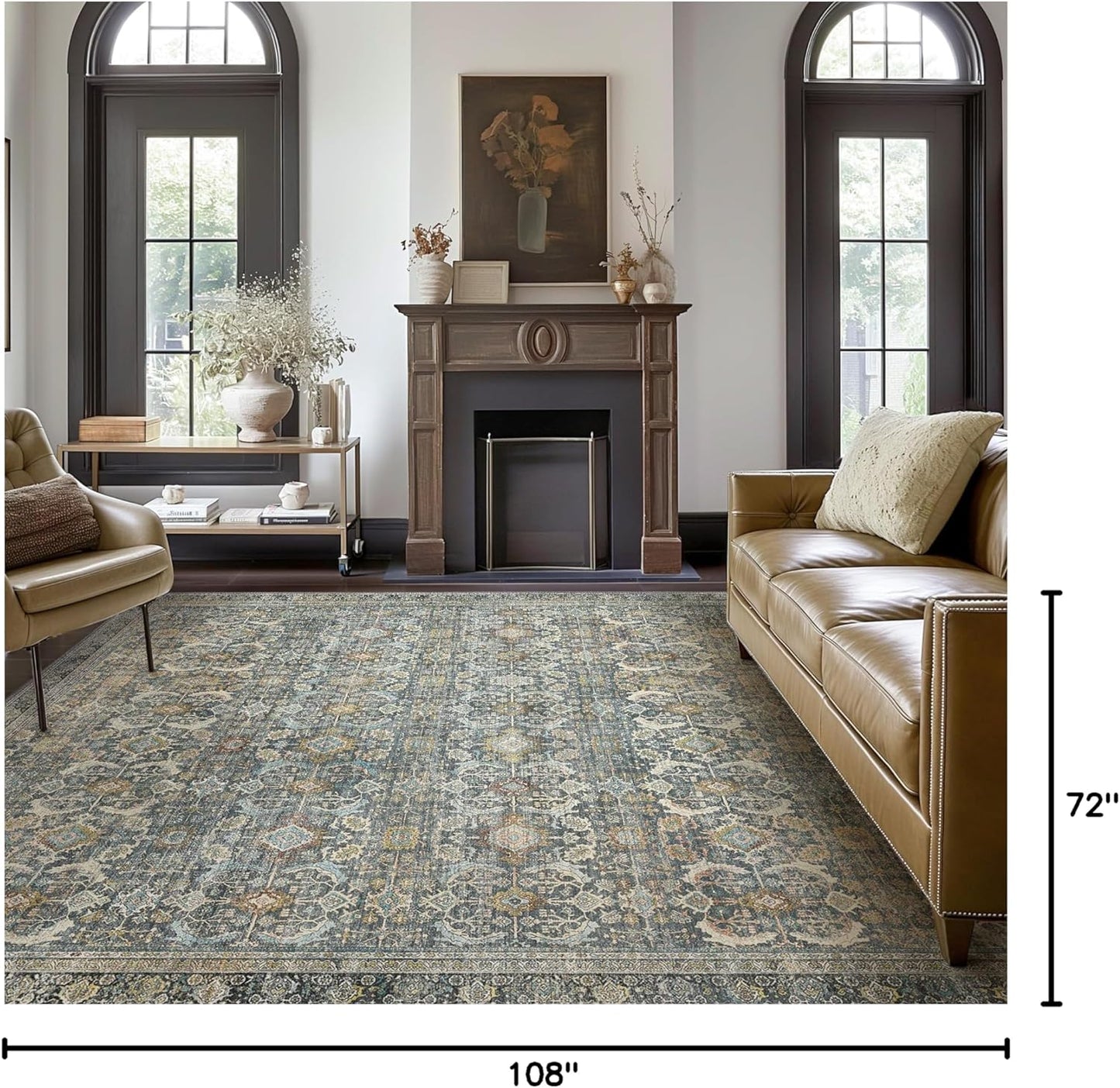 6X9 Area Rugs Machine Washable Rugs for Living Room, Vintage Boho Large Rugs for Bedroom Dining Room, Non Slip Indoor Soft Distressed Lightweight Thin Low Pile Carpet, Terracotta