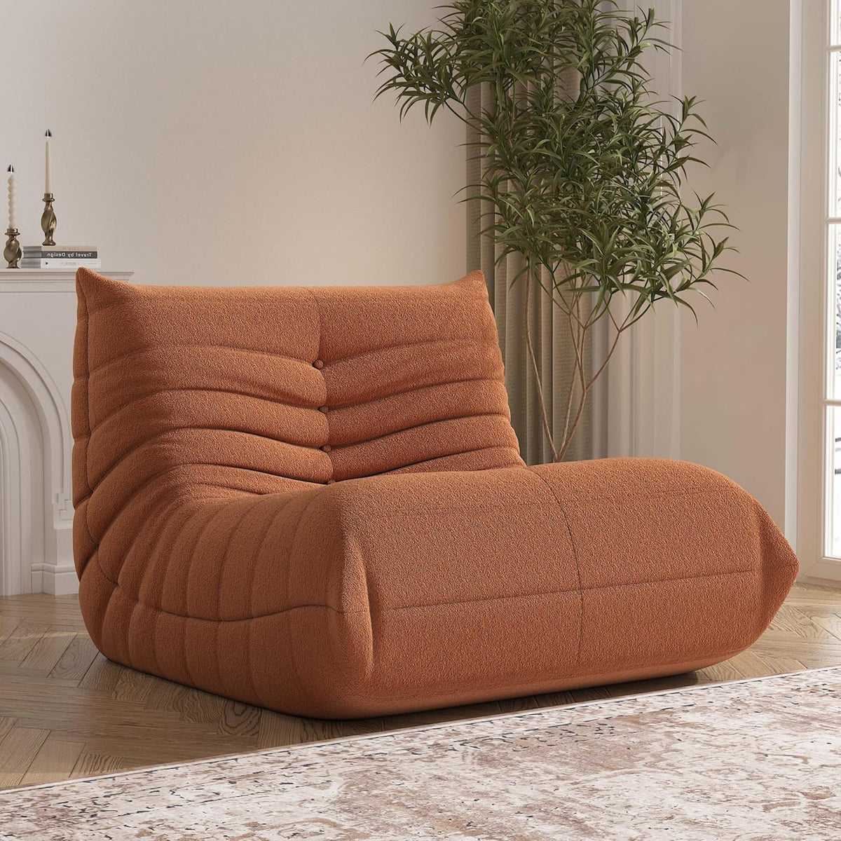 Bean Bag Chair, Fireside Chair Bean Bag Sofa Large Bean Bag Chair for Adults, Bean Bag Chairs for Teens with High Density Comfortable Foam, Memory Foam Bean Bag for Living Room, Bedroom (Orange)