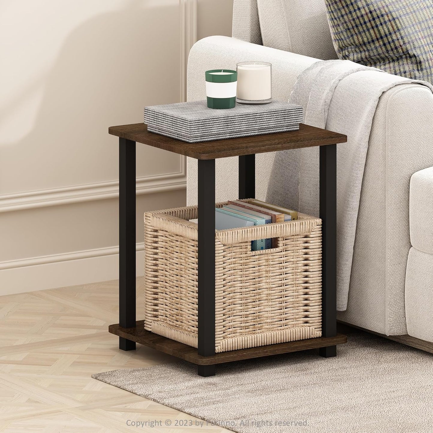 Furinno Simplistic End Table, 2-Pack, Plastic Frame, Black Walnut/Brown
