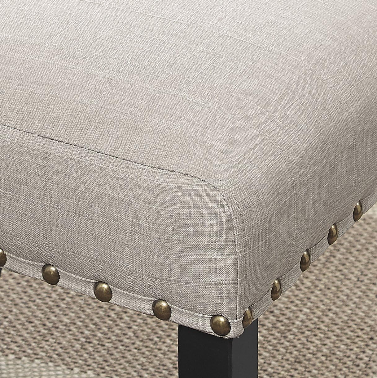 Biony Tan Fabric Counter Height Stools with Nailhead Trim, Set of 2