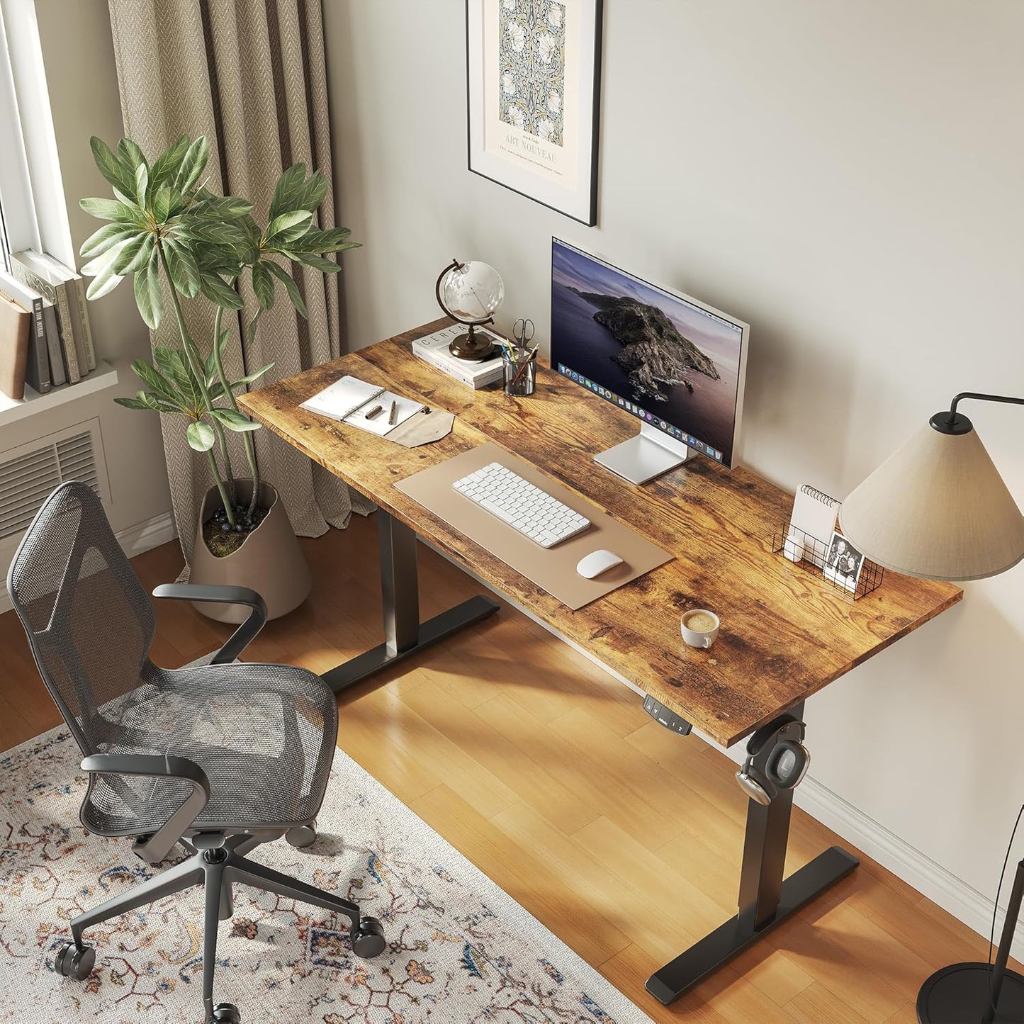 Agilestic Electric Standing Desk, Large 60 x 24 Inches Height Adjustable Desk, Sit Stand up for Work Office Home, Ergonomic Rising Computer Table with Memory Preset, Rustic Brown