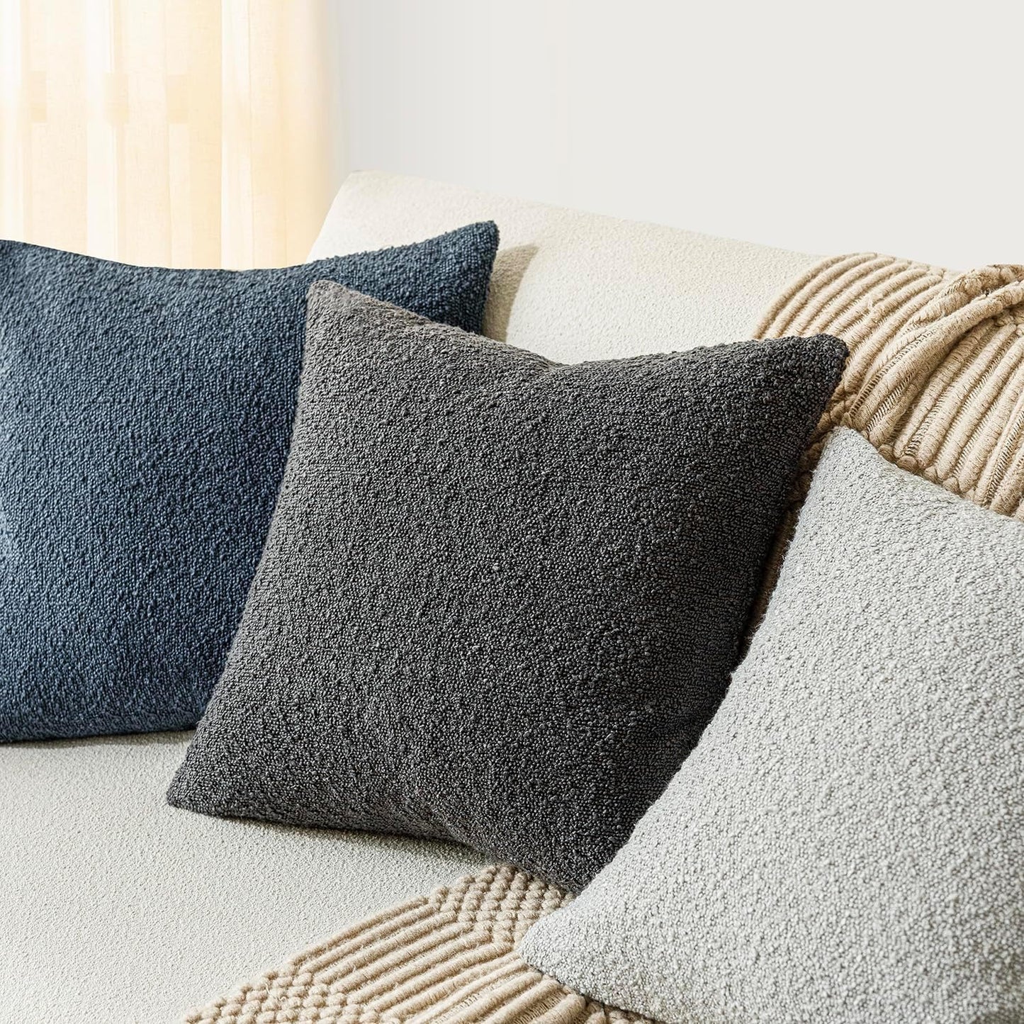 Foindtower Pack of 2 Textured Boucle Throw Pillow Covers Accent Solid Decorative Pillow Cases Cozy Woven Couch Cushion Case for Sofa Bedroom Living Room Home Decor, 20 x 20 Inch,Dark Grey