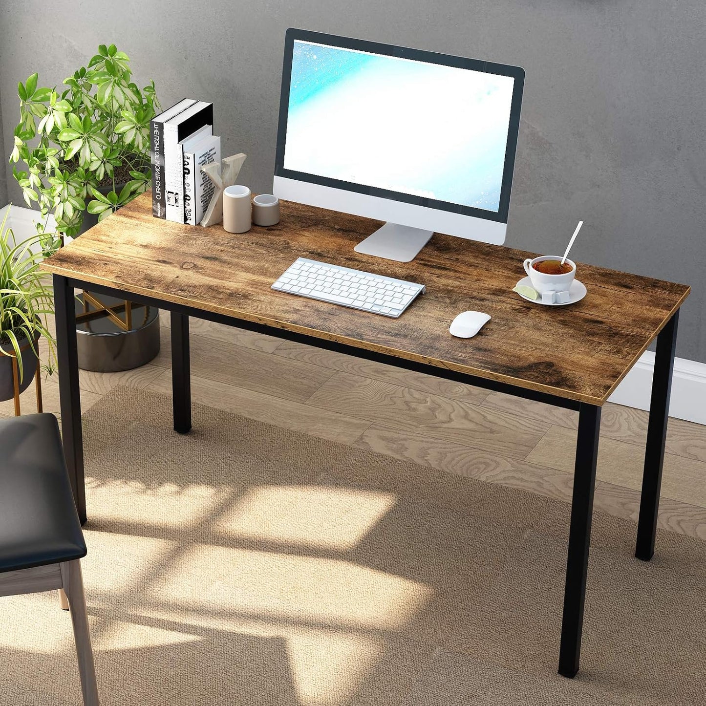 DlandHome 47 inch Computer Desk Home Office Table Writing Desk Study Table Gaming Desk Workstation (47 inch, Rustic Brown)