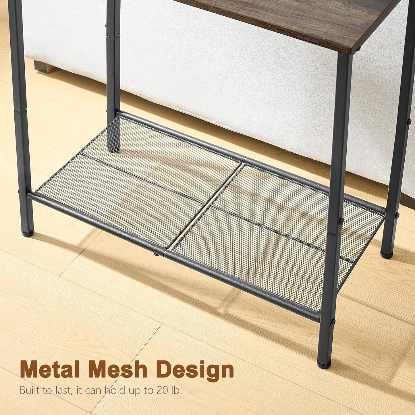 Hoctieon 2 Tier End Table, Sofa Side Table, Narrow Side Table with Storage, Slim Nightstand for Small Spaces, Metal Frame, for Living Room, Bedroom, Sofa Couch, Hall, Grey