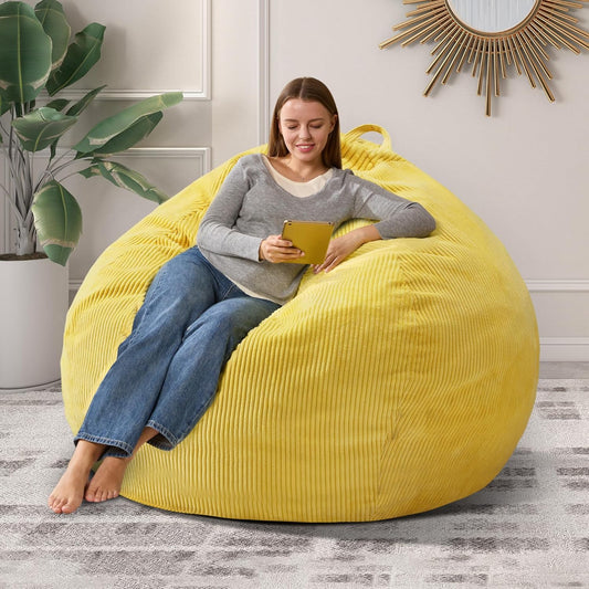 3.5FT Bean Bag Chairs Teardrop Bean Bag Chair for Adults Beanbag Chair with Memory Foam Filled Machine Washable Cover for Living Room, Bedroom (Large,Yellow)