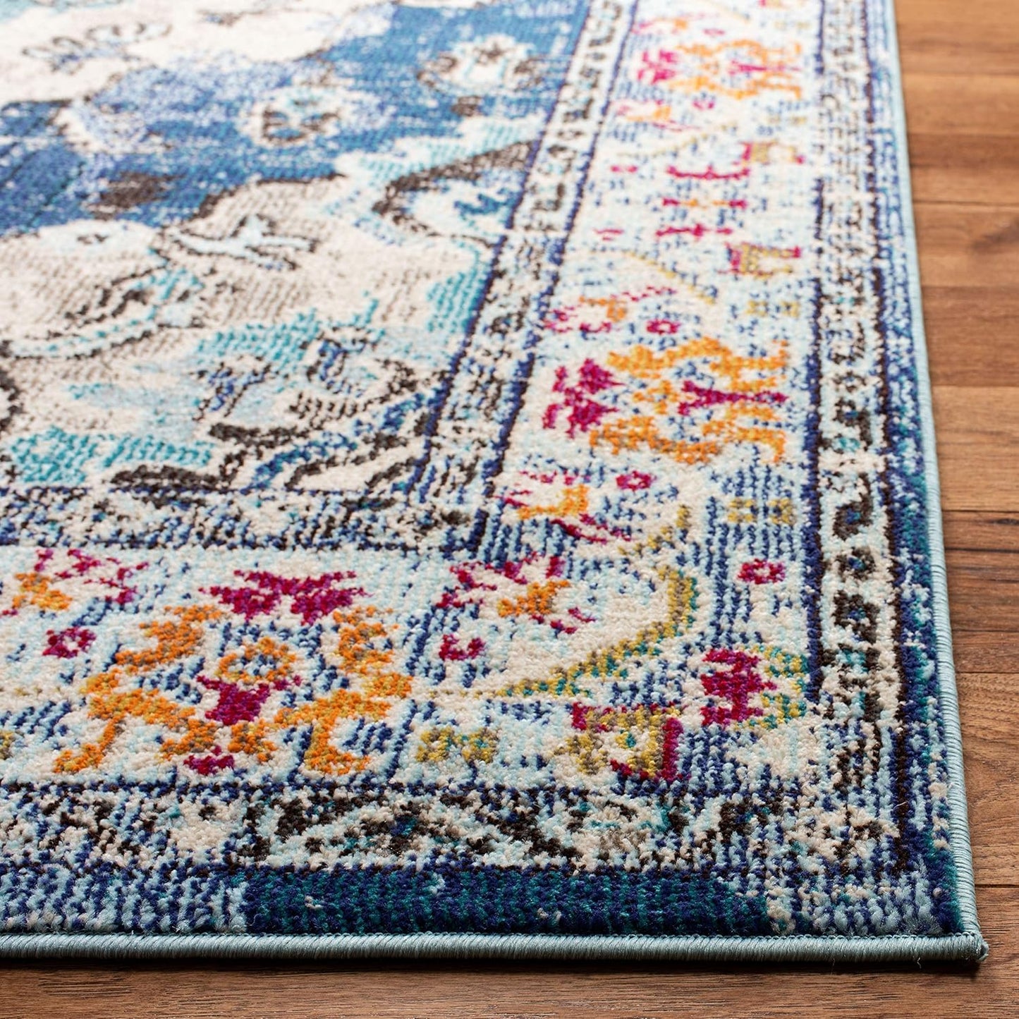SAFAVIEH Monaco Collection X-Large Area Rug - 11' x 15', Navy & Light Blue, Medallion Distressed Design, Non-Shedding & Easy Care, Ideal for High Traffic Areas in Living Room, Bedroom (MNC243N)