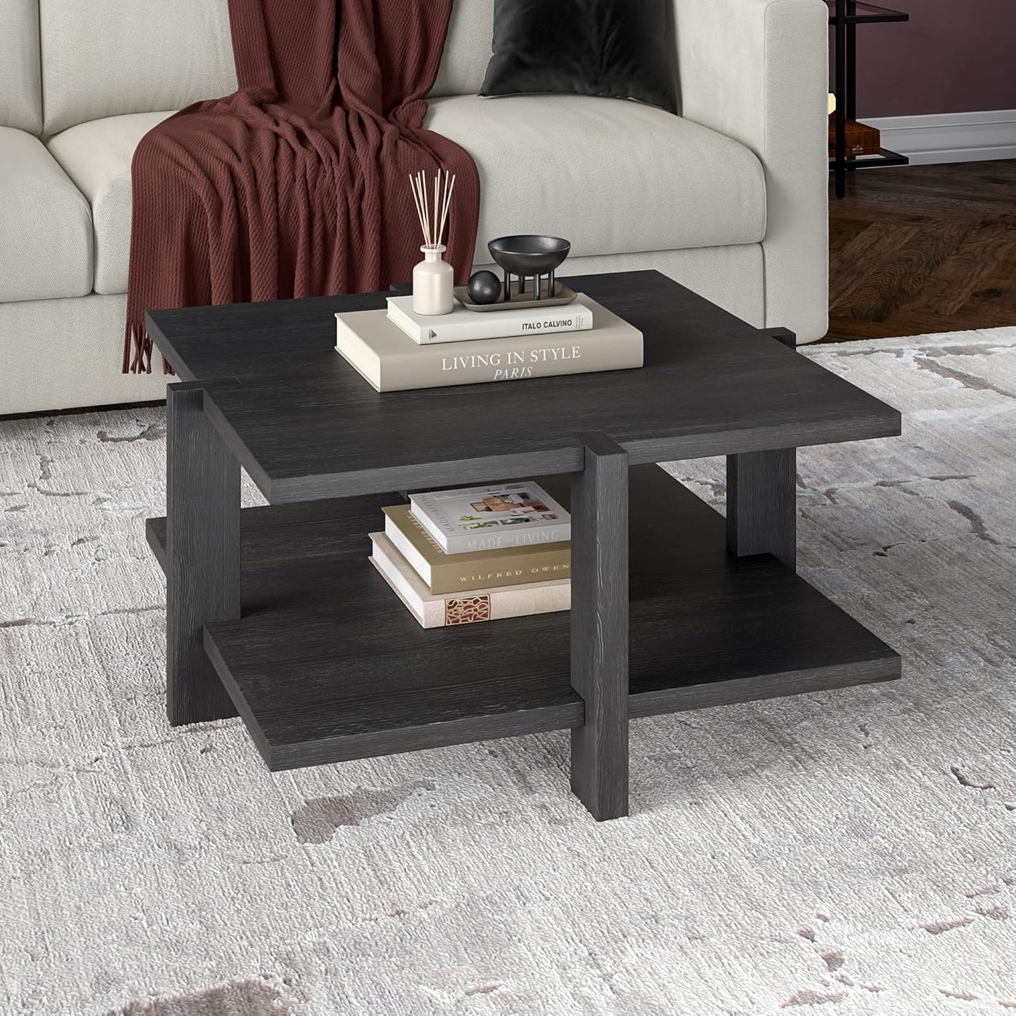 Henn&Hart 35" Wide Square Coffee Table in Charcoal Gray, for Home, Living Room, Bedroom, Entertainment Room, Office