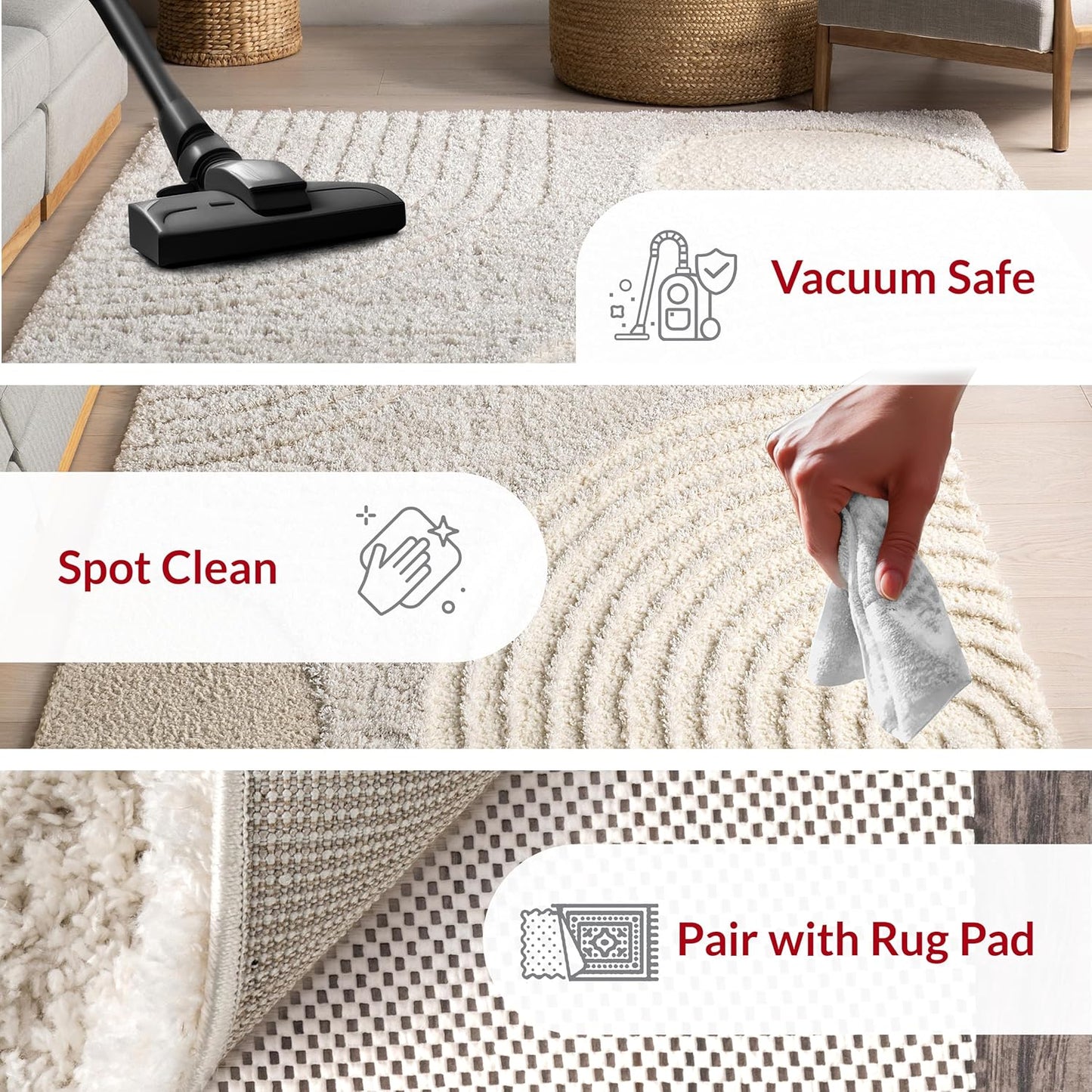 nuLOOM Gloria Abstract Shag Area Rug, 6' 7" x 9', Beige