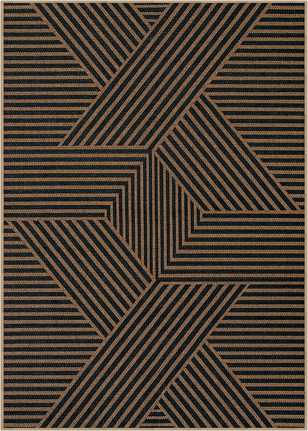 Lahome Modern Geometric Outdoor Easy Jute Rug, 5x7 Patio Living Room Rug Large Black Carpet for Bedroom, Farmhouse Washable Indoor Outdoor Carpet for Dining Room Backyard Deck
