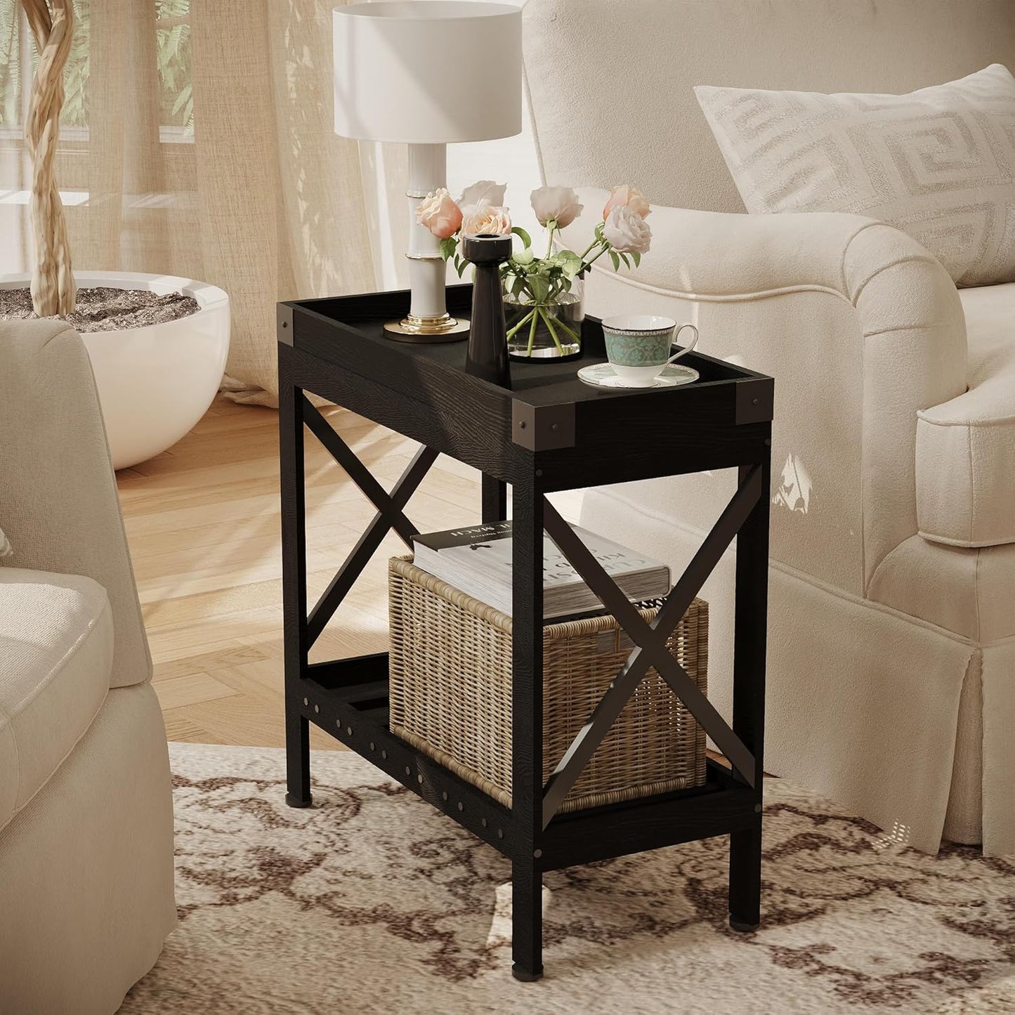 Narrow Side Table, End Table,Sofa Side Table, End Table Nightstand for Bedroom, Living Room, Small Spaces