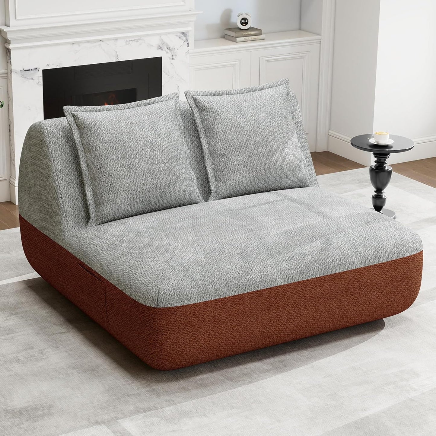 Hobestluk Small Sofa Couch Lounge Sofa Chair for Living Room, Comfy Memory Foam Couch, Mini Sofa with Side Pocket for Living Room, Bedroom (Terracotta+Light Grey)