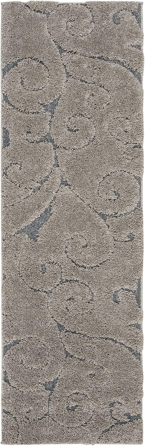 SAFAVIEH Florida Shag Collection Runner Rug - 2'3" x 11', Grey & Light Blue, Scroll Design, Non-Shedding & Easy Care, 1.2-inch Thick Ideal for High Traffic Areas in Living Room, Bedroom (SG455-1160)
