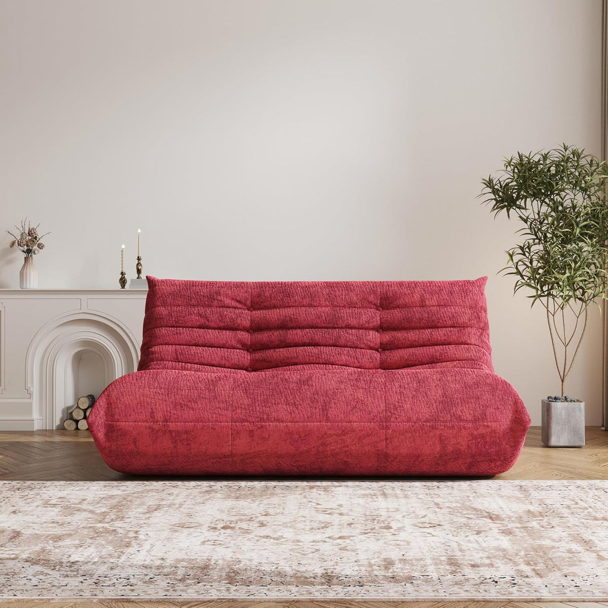 Bean Bag Chair, Loveseat Fireside Chair Bean Bag Sofa Large Bean Bag Chair for Adults, 2 Seater Bean Bag Chairs for Teens with High Density Comfortable Foam, Bean Bag for Living Room (Red)