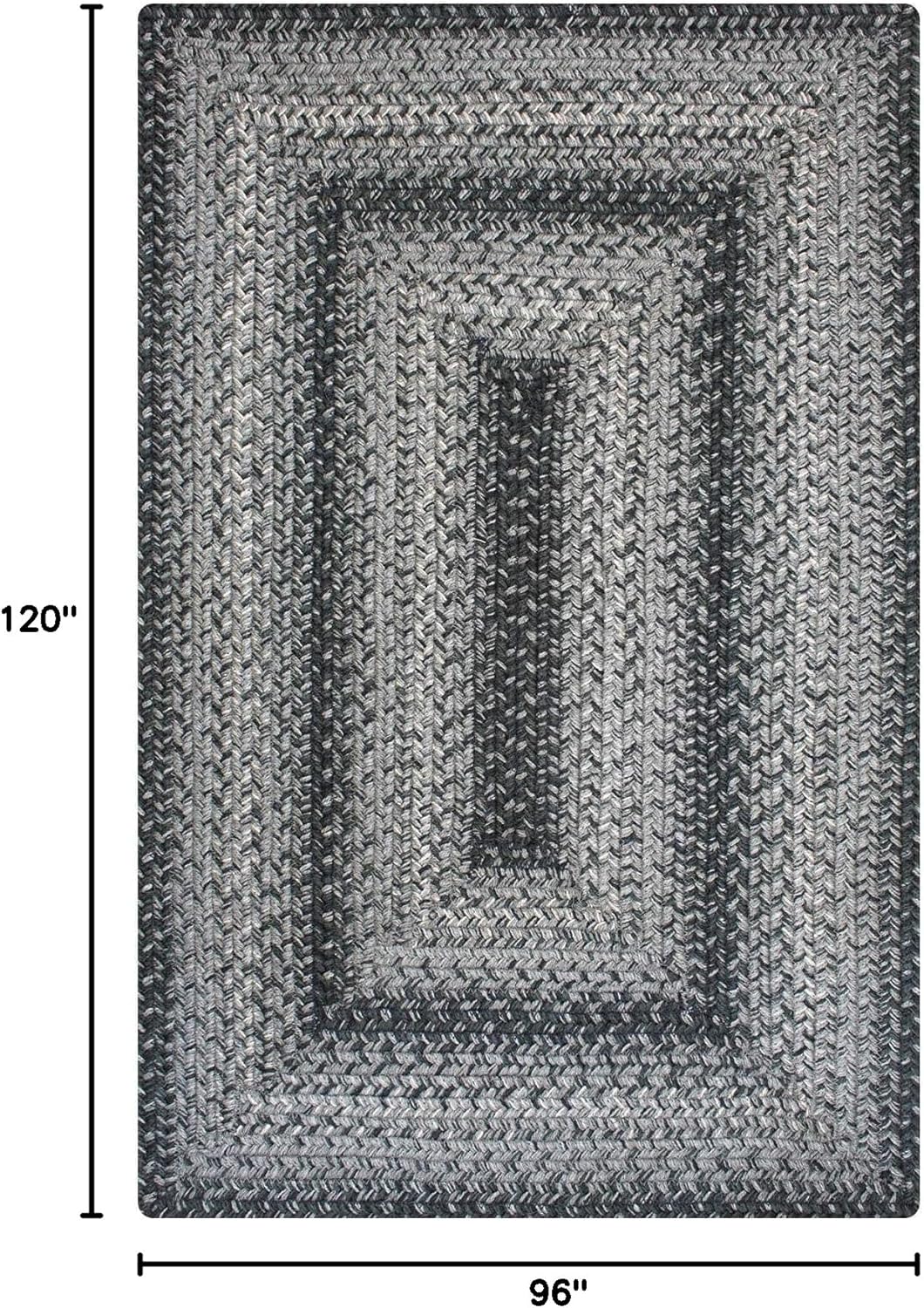 Homespice Flint Hill Braided Dark Gray Area Rugs 8x10' - Primitive Style Dining Room Rugs for Under Table