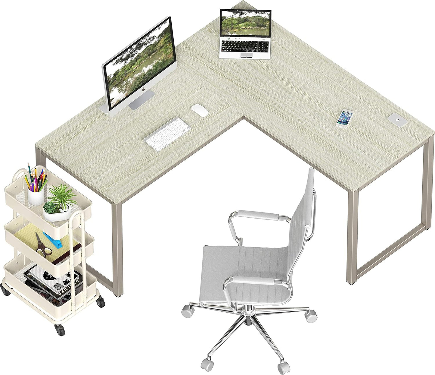 SHW 55 x 60 Inches Commercial-Grade L-Shape Corner Office Computer Desk, Maple